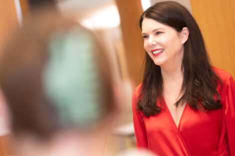 Lauren Graham speaks on stage at Colton Chapel.