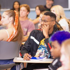 Students look attentive during the first day of class.