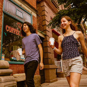 Grabbing a cup of joe in downtown.