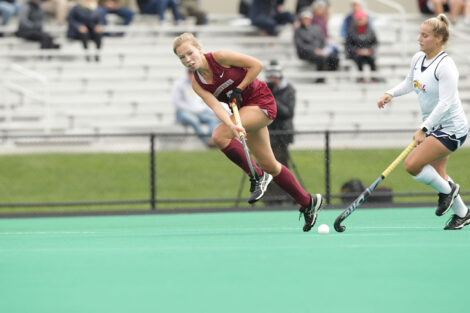 A field hockey player in action