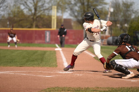 A baseball player at bat.