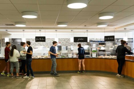 Students inside of a dining location.