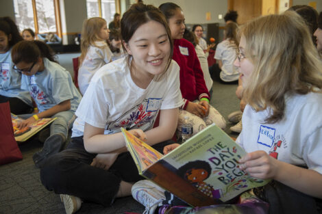 Lafayette students meet with local elementary school children for Literacy Day in Farinon. The day included a reading by Mayor Sal Panto