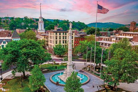 Centre Square in Easton at sunset.